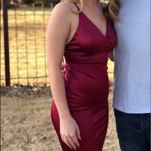 satin long red tight formal dress